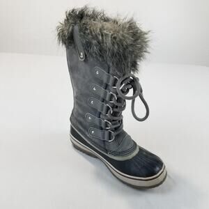 Sorel Boots Womens Size 7 Gray Joan Of Arctic Waterproof Faux Fur Winter Snow